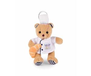 Doudou et Compagnie - Porte-Clés Ours Chef Pâtissier Parisien - SP4288 | Collection Amour de Paris - Avec Toque et Croissant - 14 cm - Mini Peluche Accessoire pour Sacs - Idée Cadeau Souvenir Paris