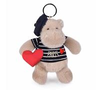 Doudou et Compagnie - Porte-Clés Peluche Hippopotame Marinière - SP4285 | Accessoire Peluche avec Béret et Cœur - 14 cm - À Accrocher à son Sac - Idée Cadeau Souvenir Paris pour Adultes et Enfants