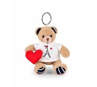 DOUDOU ET COMPAGNIE - Porte-Clés Peluche Ours Paris avec T-Shirt Tour Eiffel & Petit Cœur - 14cm - Mini Peluche à Attacher sur Sac ou Clés - Idée Cadeau Souvenir Paris Enfants & Adultes - SP4283