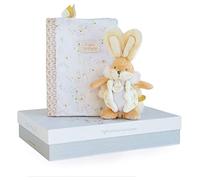 DOUDOU ET COMPAGNIE - Protège Carnet De Santé Bébé Blanc + Doudou Peluche Lapin Beige - 32,5 x 23,5cm - Collection Lapin De Sucre - Coffret Cadeau De Naissance - Garantie Doudou Perdu - DC3497