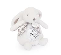 DOUDOU ET COMPAGNIE - Veilleuse Musicale Lapin blanc avec Projection d’Étoiles - Doudou Peluche avec Mélodies et Lumières Apaisantes - Compagnon Nuit Bébé - Idée Cadeau Naissance - DC4202