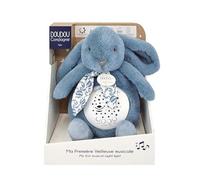 DOUDOU ET COMPAGNIE - Veilleuse Musicale Lapin bleu avec Projection d’Étoiles - Doudou Peluche avec Mélodies et Lumières Apaisantes - Compagnon Nuit Bébé - Idée Cadeau Naissance -DC4201