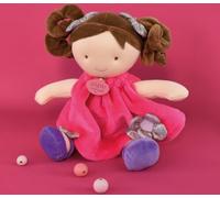 Jolijou - Poupée Tendre Brune - Lollipop - Boite Cadeau - 28 Cm - Bouclettes à Manipuler - Robe Rose et Chaussons - Idée Cadeau de Naissance Fille - DC3133