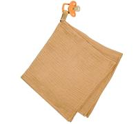 Doudou lange attache tétine en gaze de coton jeanne camel TU