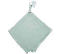 Doudou lange attache tétine en gaze de coton jeanne vert de gris TU