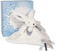Doudou Lapin Plat Pompon Blanc-25 Cm-Collection Happy Glossy-Peluche Douceur Exceptionnelle-Avec Boite Cadeau-Idée Cadeau Naissance-Garantie Doudou Perdu-Dc3742