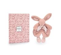 Doudou et Compagnie – Doudou plat avec foulard DC4146 – 29 cm, nouettes douces, lapin Rose Poudré
