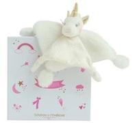 Doudou et Compagnie - Doudou plat Lucie la Licorne - 22 cm Or/Blanc - Idée cadeau naissance