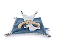 Doudou et Compagnie – Doudou plat Ours Bleu À Histoires – QR podcast – Bonnet rabattable – 25 cm