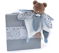 DOUDOU ET COMPAGNIE - Doudou Ours Bleu avec Pétales - Collection BOH'AIME - Boite Cadeau - 27 Cm - Idée Cadeau de Naissance Fille et Garçon - Garantie Doudou Perdu - DC4023