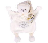 DOUDOU ET COMPAGNIE - Doudou Cape Ours BLANC Peluche Bébé - Ultra Doux et Plat avec Bonnet Doré - Collection Anniversaire 25 ANS - Idée Cadeau Naissance Mixte - Garantie Doudou Perdu - DC4341
