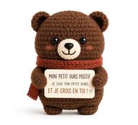 Doudou Ourson Crocheté Avec Message Positif, Cadeau Garçon Et Fille | 1 pièce en fil doux crocheté, 11 x 7 x 5 cm, doudou bebe garçon pour anniversaire, Noël et décoration de chambre