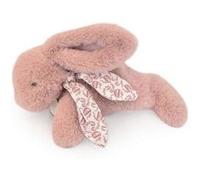 Doudou et Compagnie - Lapin Doudou Rose 29 cm avec Foulard Lin Imprimé - Peluche Bébé Ultra Douce dès la Naissance - Doudou Mixte avec Boîte Cadeau pour Offrir - Garantie Doudou Perdu - DC4140