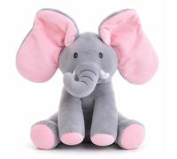 DOUDOU Peluche éléphant interactive AProsp musicale cache-cache oreilles mobiles 36 cm jouet d’éveil bébé enfant gris rose