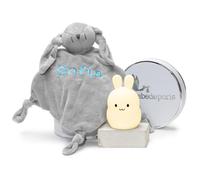Doudou personnalisé et lampe veilleuse Cadeaux pour nouveau-né | Fait main en Espagne | Coffret cadeau de luxe (Doudou + Lamparite) | BebeDeParis