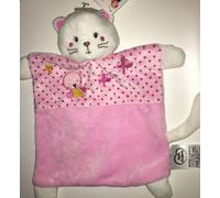Doudou Plat Chat Mots D'enfants Rose Oiseau Papillon 25 Cm