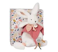 Doudou et Compagnie - Doudou Plat - Lapin Blanc et Rose - Happy Boho - Boite Cadeau - 25 Cm - Idée Cadeau Fille et Garçon - Garantie Doudou Perdu - DC3741