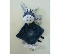. DOUDOU PLAT NATTOU CHEVAL ANE BLEU MARINE POUSSIN ATTACHE TETINE 100% NEUF
