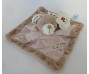 . Doudou plat SIMBA NICOTOY OURS ROSE BEIGE ECRU MARRON CROIX 100% NEUF