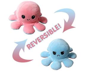 DOUDOU Poupée Mignonne Poulpe Double Face Flip Octopus en Peluche Poupée d'animaux Réversible Cadeaux pour Enfants Rose+Bleu Clair