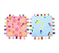 Doudou pour Bébé en Peluche 2 Pièces, Couverture de Sécurité Douce | Rubans Satinés, Format Carré, pour Bébé et Garçon et Filles, Aide la Motricité Fine, Apaise les Sensations