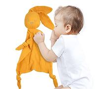 Doudou pour bébé unisexe - Pour bébé neutre au sexe - Serviette apaisante pour lapin - Cloche intégrée peut mordre - Double couche - En coton carrée - Pour bébé