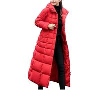 Doudoune à Capuche d'hiver pour Femmes Mode Longue Doudoune Chaude Coupe-Vent Tendance décontractée Mince col de Cheveux détachable Bouton Veste d'extérieur (Red,L)