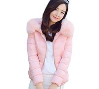 Doudoune à Capuche Faux Fourrure Épaissi Chaud Élégant Manteaux Vest Hiver Blouson Parka Court_Rose_L