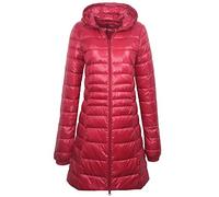 Doudoune à Capuche Femme Ultra Légère Longue Manteau Chaud Blouson Compressible Veste Matelassé Duvet Parka Chaud Hiver Rouge 4XL
