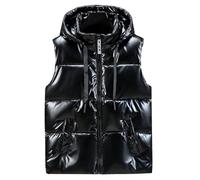 Doudoune À Capuche Pour Femme - Gilet En Duvet Brillant Pour Femme D'Hiver Épaissi Chaud Sans Manches Doudoune À Capuche Amovible Noir Lâche Ski De Plein Air Loisirs Maison Cadeau Du Nouvel An,