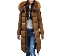 Doudoune à capuche pour femme - Parka longue matelassée avec col en fourrure - Couleur unie - Veste matelassée chaude - Veste d'hiver mi-saison avec fermeture éclair - Manteau d'hiver softshell