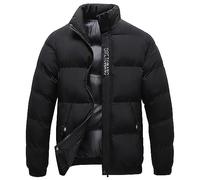 Doudoune à capuche pour homme - Veste d'hiver chaude avec poches zippées, col à bulles en fourrure, poignets, couleur unie, fermeture éclair intégrale, doublure en polaire, veste sans capuche pour