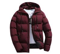 Doudoune à capuche pour homme - Veste matelassée isolante avec poches - Imperméable - Fermeture éclair intégrale - Manteau d'hiver chaud et rembourré, bordeaux, XL