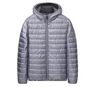 Doudoune à capuche ultra légère pour homme - Coupe ajustée et matelassée, isolante et imperméable, col montant pour voyage et camping, gris, L