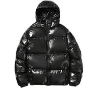 Doudoune à Capuche zippée Brillante pour Homme Doudoune Chaude rembourrée avec Poches Veste d'hiver Chaude Doudoune Ample à Capuche zippée épaisse de Couleur Unie Brillante (Noir,XXL)