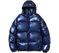 Doudoune à Capuche zippée Brillante pour Homme Doudoune Chaude rembourrée avec Poches Veste d'hiver Chaude Doudoune Ample à Capuche zippée épaisse de Couleur Unie Brillante (Bleu,M)