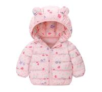 Doudoune Bébé Unisexe Fille Garçon à Capuche Oreilles 3D Manteau Hiver Chaud et Léger Veste Enfant Rembourrée avec Fermeture Zippée et Poches Blouson Imprimé Doux Tenue Extérieur