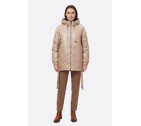 Doudoune beige satinée et matelassée à capuche et liens ajustables