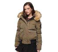 Doudoune bomber Everest Superdry - Veste Femme - Vert Olive Militaire - Capuche doublée de borg XS