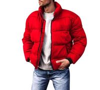 Doudoune Chaude Zippée Hiver Longue Sport Duvet Jogging d'hiver Plume Chantier Col Mao Grand Froid Coupe Vent Polaire Parka Brillante Tactique Polaires de Randonnée Homme Rouge XXL