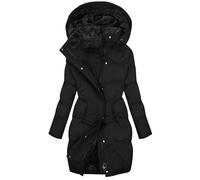Doudoune Chauffante Blouson Mi-Longue Manteau Femme Hiver Manteau Coupe-Vent Classique Doudoune Matelassée Manches Longues Veste Chaud pour Tous Les Jours Noir XXL