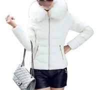 Doudoune Courte à Capuche en Fourrure pour Femmes Manteaux De Duvet Chauds d'hiver à Manches Longues Manteau Rembourré Isolé Slim Fit Fashion (Blanche,M)