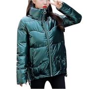 Doudoune Courte imperméable Brillante d'hiver pour Femmes en Plein air Veste à glissière Coupe-Vent épaissie et Chaude à la Mode Veste décontractée Ample (Vert,XXL)