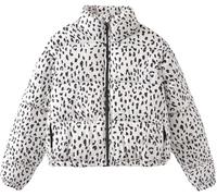 Doudoune Courte zippée à imprimé léopard pour Femmes décontractée Chaude col Montant Manches Longues avec Veste de Poche Veste Confortable à la Mode (Blanc,Grand)