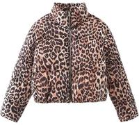 Doudoune Courte zippée à imprimé léopard pour Femmes décontractée Chaude col Montant Manches Longues avec Veste de Poche Veste Confortable à la Mode (Marron,M)