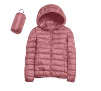 Doudoune décontractée légère à capuche pour femme - Couleur unie - Avec sac de rangement, rose, L