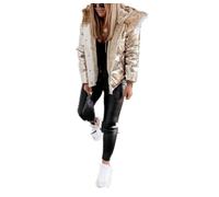 Doudoune d'hiver à Capuche pour Femmes Mode Doudoune Courte et Chaude à glissière pour Sports de Plein air Doudoune imperméable Coupe-Vent (Champagne,S-M)