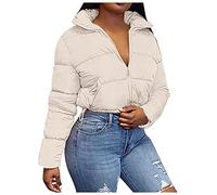 Doudoune d'hiver courte matelassée sans capuche pour femme | Doudoune chaude pour les loisirs - Coupe-vent - Veste de transition matelassée épaisse - Parka d'hiver à manches longues en