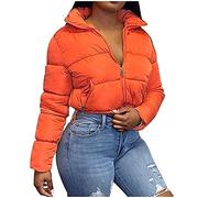 Doudoune d'hiver courte matelassée sans capuche pour femme | Doudoune chaude pour les loisirs - Coupe-vent - Veste de transition matelassée épaisse - Parka d'hiver à manches longues en