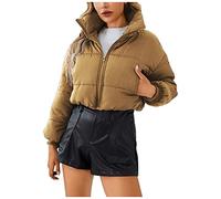 Doudoune d'hiver courte matelassée sans capuche pour femme - Veste | Veste d'hiver coupe-vent parka d'hiver col montant veste d'hiver sans ventre veste mi-saison matelassée avec poches zippées